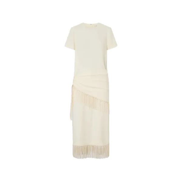 Fringe Detail Crepe Dress Soft Cream