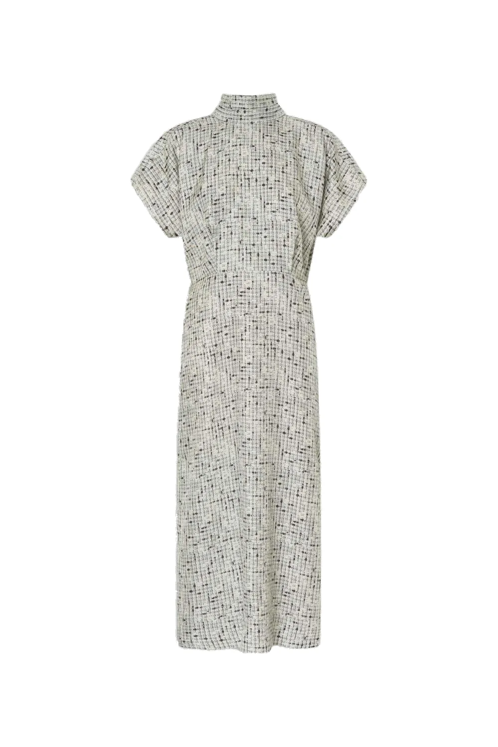 Tweed Print Tie Neck Dress Soft Cream