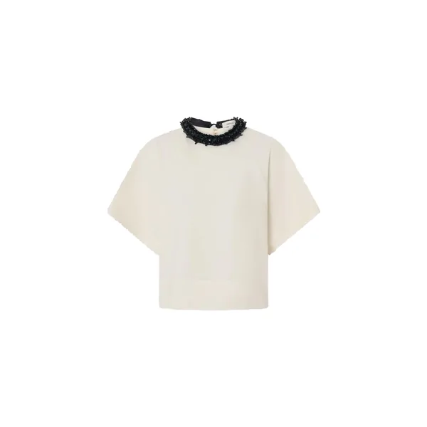 Beaded Collar Top Soft Cream