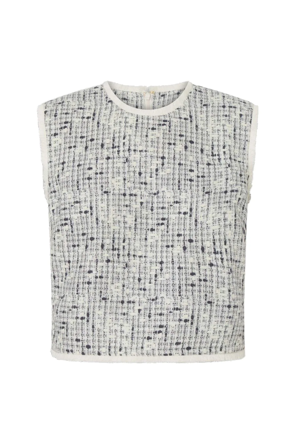 Tweed Print Button Shell Top Soft Cream