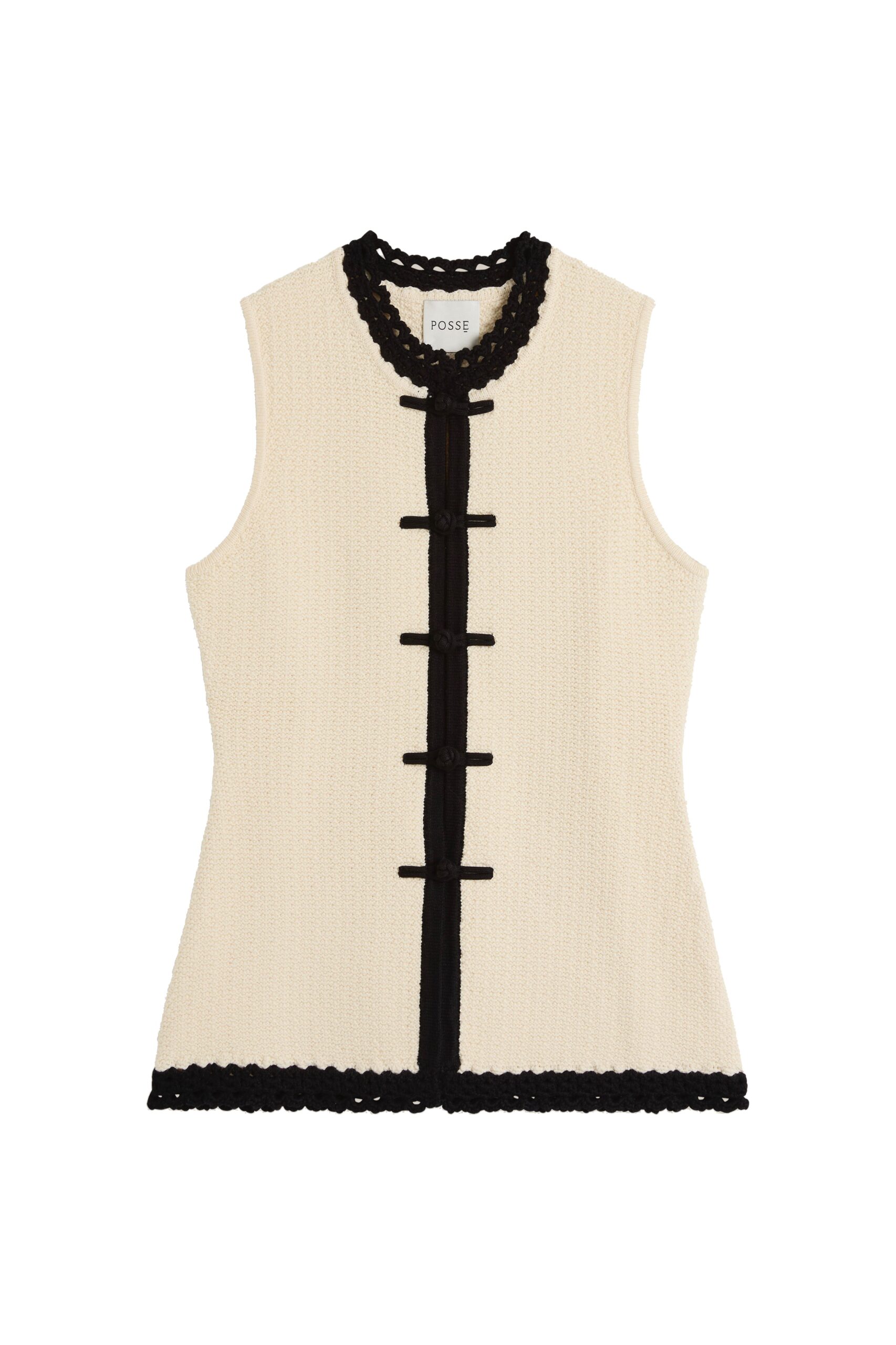 posse-Hattie-Vest-in-Cream-Black-Tops-Multicolour-coveti Posse Hattie Vest in Cream Black, Tops in Multicolour
