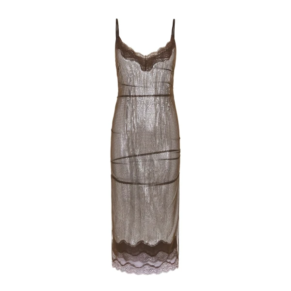 Andrea Midi Dress in Silver and Chocolate
