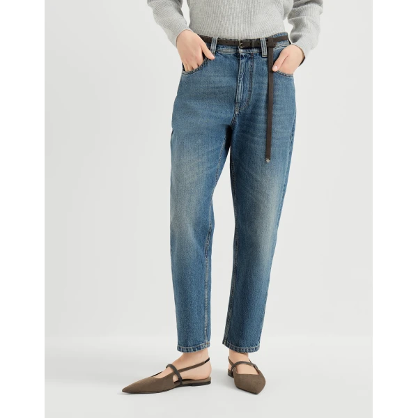 Authentic denim baggy tapered trousers