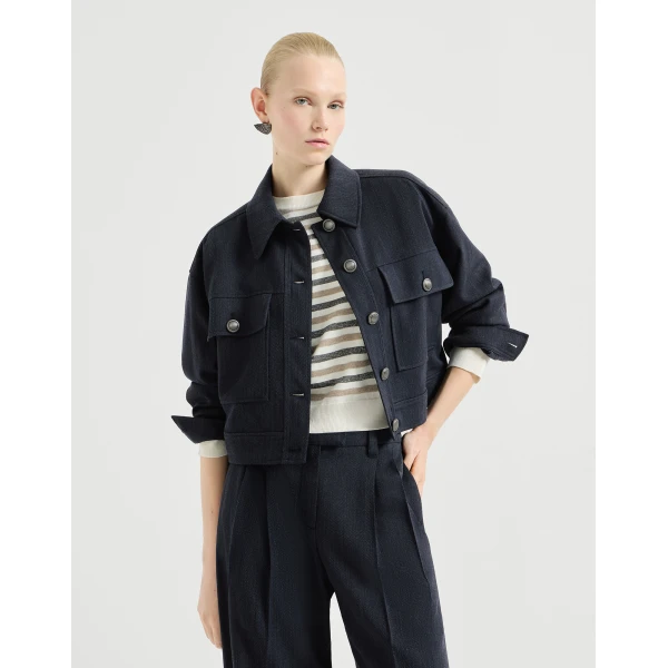 Crêpe chevron cropped outerwear jacket