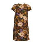 Adam Lippes Agata Dress in Printed Silk Wool, Gold Floral | Midi Dresses | Luxury Shoes 