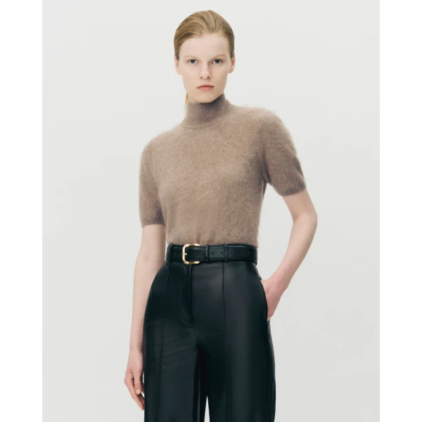 Adam Lippes Ari Top in Brushed Cashmere, Barley