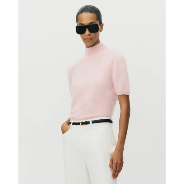 Adam Lippes Ari Top in Brushed Cashmere, Pink