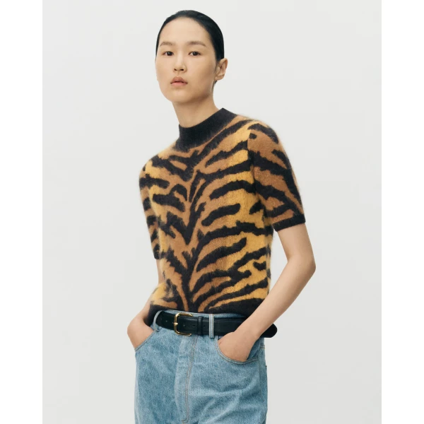 Adam Lippes Ari Top in Brushed Cashmere, Tiger