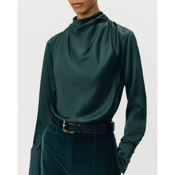 Adam Lippes Blaine Top in Silk Charmeuse, Hunter Green