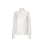 Adam Lippes Blaine Top in Silk Charmeuse, Ivory | Long Sleeve | Luxury Shoes 