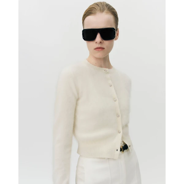 Adam Lippes Cruz Cardigan Knit in Brushed Cashmere, Ivory