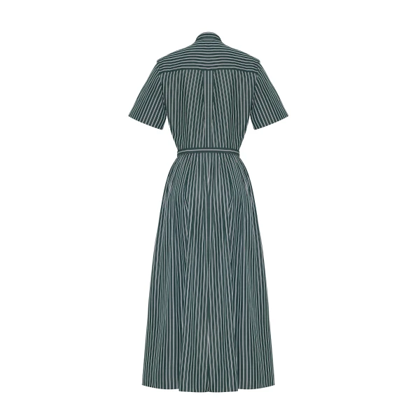 Adam Lippes Doron Dress in Stripe Shirting, Hunter Green White