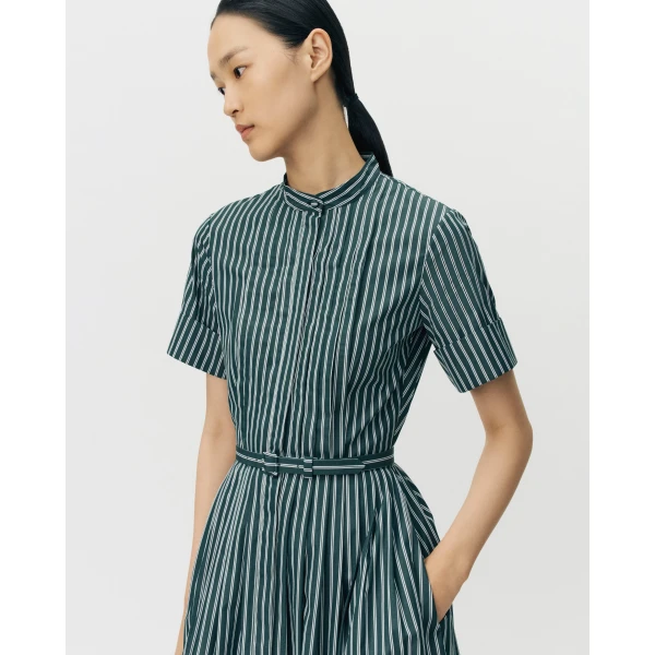 Adam Lippes Doron Dress in Stripe Shirting, Hunter Green White