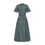 Adam Lippes Doron Dress in Stripe Shirting, Hunter Green White | Midi Dresses | Luxury Shoes 
