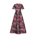 Adam Lippes Evangeline Dress in Floral Jacquard, Ruby Floral | Midi Dresses | Luxury Shoes 