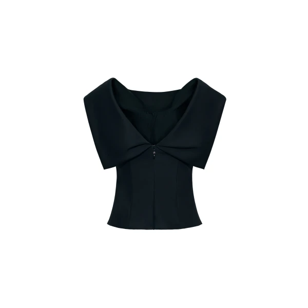 Adam Lippes Fio Top in Stretch Silk Wool, Black