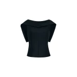 Adam Lippes Fio Top in Stretch Silk Wool, Black | Off The Shoulder | Luxury Shoes 