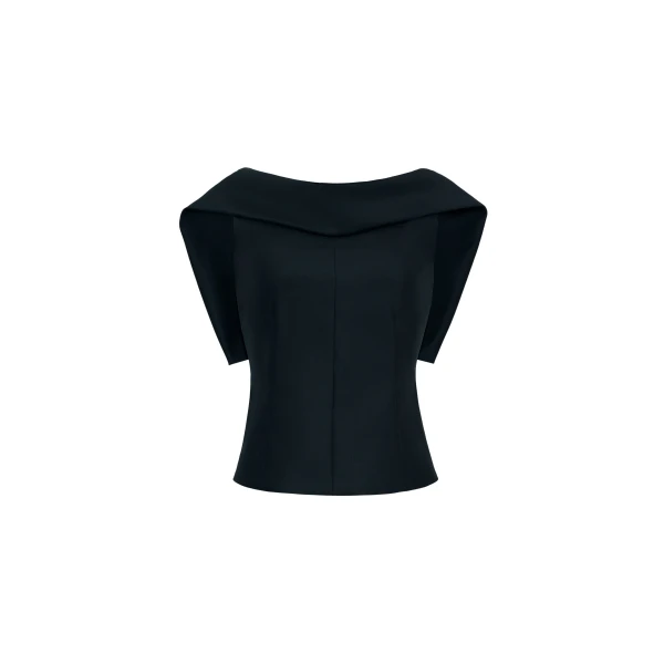 Fio Top in Stretch Silk Wool, Black
