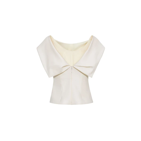 Adam Lippes Fio Top in Stretch Silk Wool, Ivory