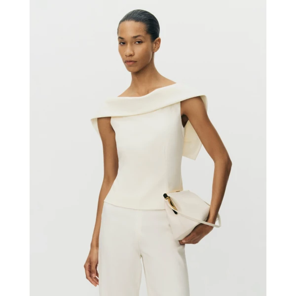 Adam Lippes Fio Top in Stretch Silk Wool, Ivory