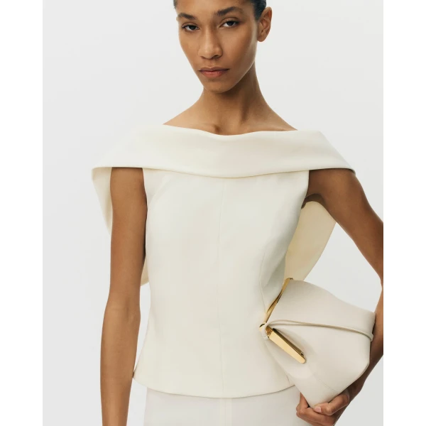 Adam Lippes Fio Top in Stretch Silk Wool, Ivory