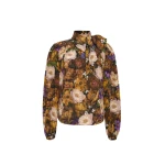 Adam Lippes Joan Top in Printed Silk Crepe De Chine, Gold Floral | Blouse | Luxury Shoes 