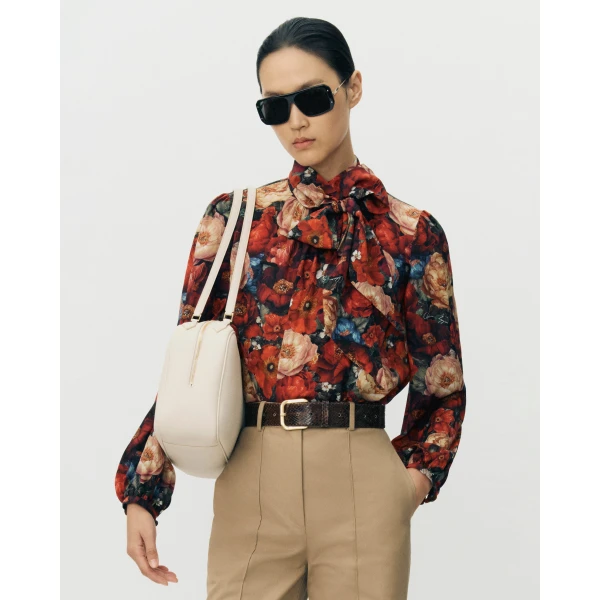 Adam Lippes Joan Top in Printed Silk Crepe De Chine, Ruby Floral