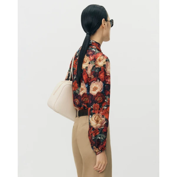 Adam Lippes Joan Top in Printed Silk Crepe De Chine, Ruby Floral