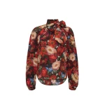 Adam Lippes Joan Top in Printed Silk Crepe De Chine, Ruby Floral | Blouse | Luxury Shoes 