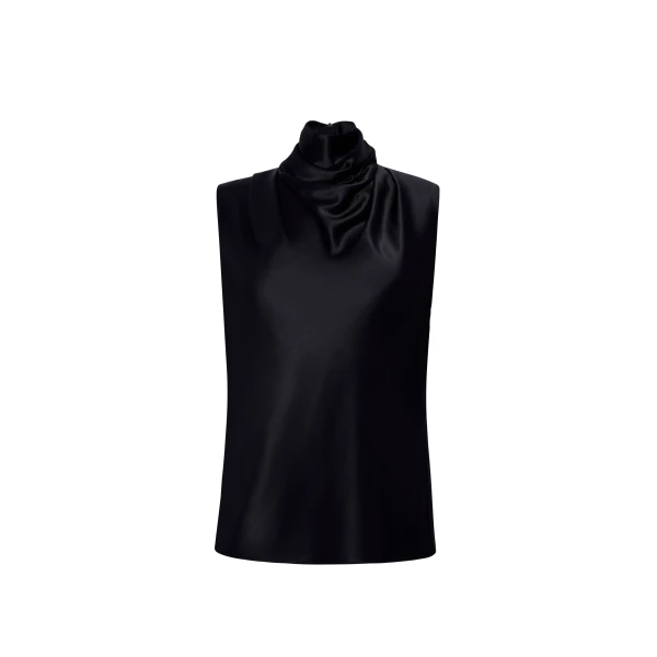 Adam Lippes Kaia Top in Silk Charmeuse, Black | Sleeveless | Luxury Shoes 