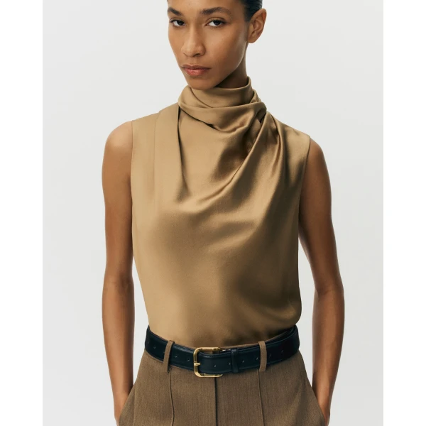 Adam Lippes Kaia Top in Silk Charmeuse, Khaki