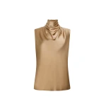 Adam Lippes Kaia Top in Silk Charmeuse, Khaki | Sleeveless | Luxury Shoes 