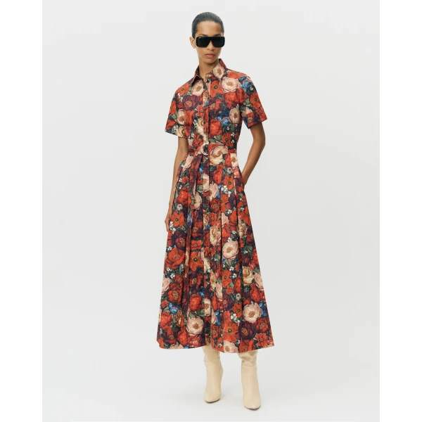 Adam Lippes Leighton Dress in Printed Cotton Poplin, Ruby Floral