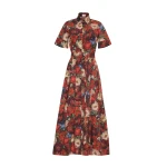 Adam Lippes Leighton Dress in Printed Cotton Poplin, Ruby Floral | Maxi Dresses | Luxury Shoes 