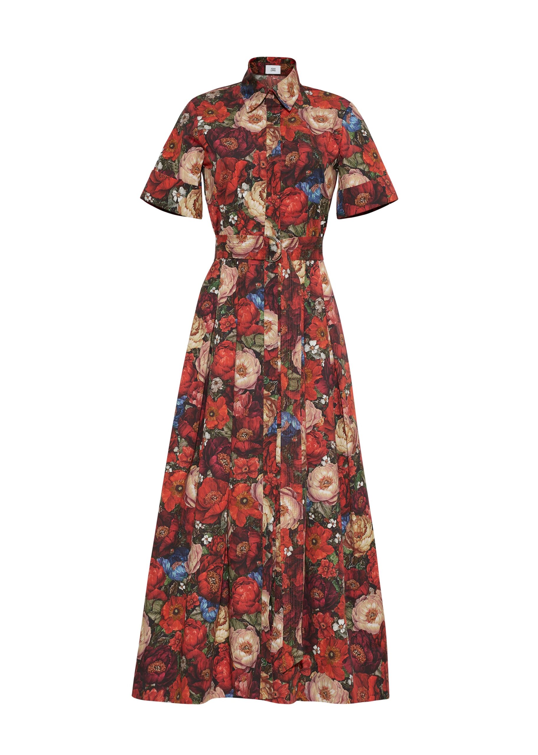 Adam Lippes Leighton Dress in Printed Cotton Poplin, Ruby Floral Adam Lippes Leighton Dress in Printed Cotton Poplin, Ruby Floral | Maxi Dresses | Luxury Shoes