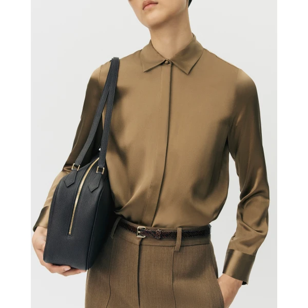 Adam Lippes Mathias Shirt in Silk Charmeuse, Bronze