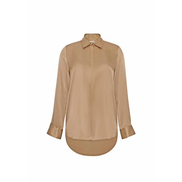 Adam Lippes Mathias Shirt in Silk Charmeuse, Bronze | Shirts | Luxury Shoes 