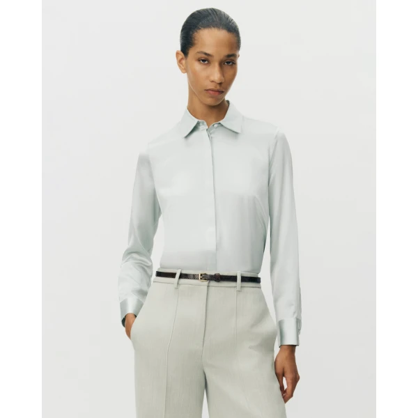 Adam Lippes Mathias Shirt in Silk Charmeuse, Mint