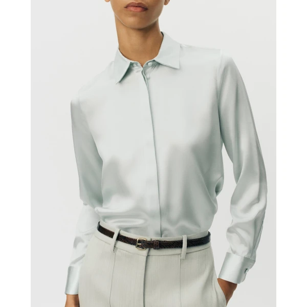 Adam Lippes Mathias Shirt in Silk Charmeuse, Mint