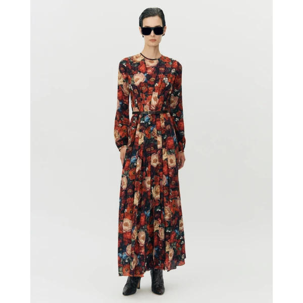 Adam Lippes Paravacini Dress in Printed Silk Crepe De Chine, Ruby Floral