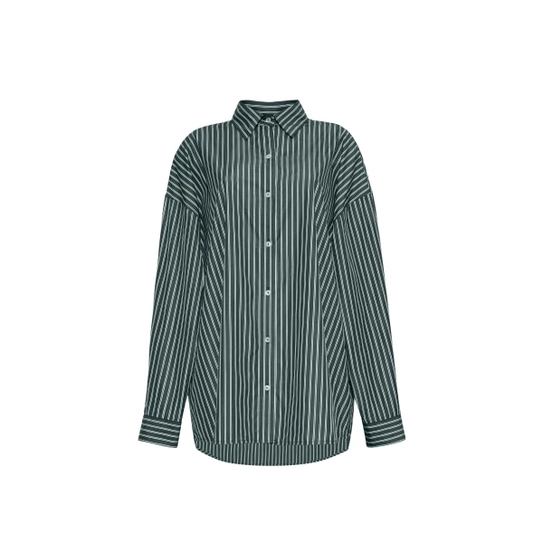 Perrine Shirt in Stripe Shirting, Hunter Green White