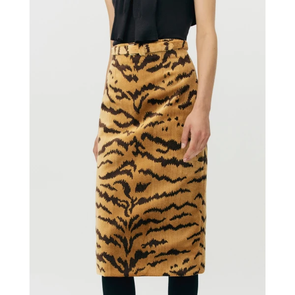 Adam Lippes Rei Skirt in Tiger Jacquard, Tiger