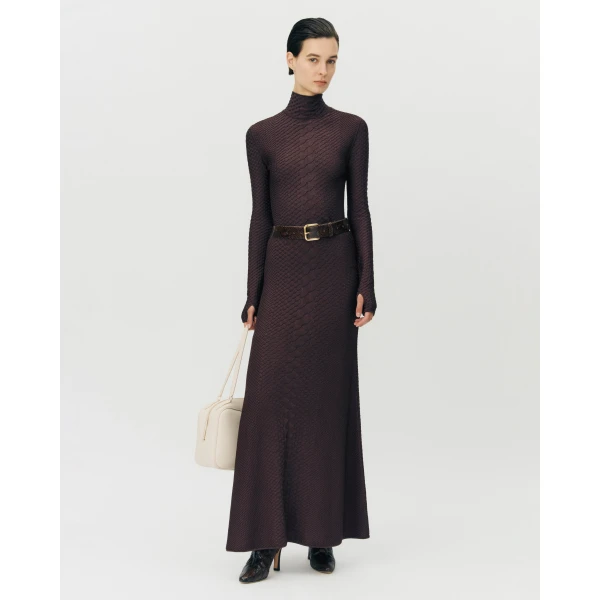 Adam Lippes Sarita Skirt in Viscose Python, Espresso