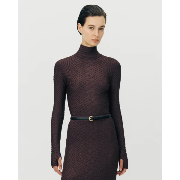 Adam Lippes Sarita Top in Viscose Python, Espresso