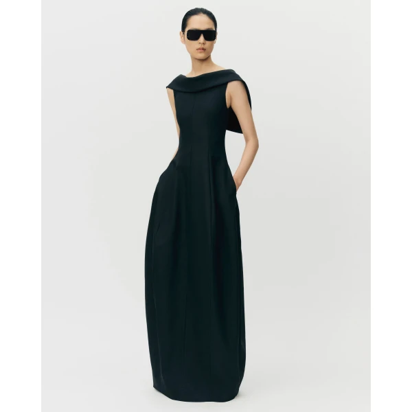 Adam Lippes Sitara Dress in Stretch Silk Wool, Black