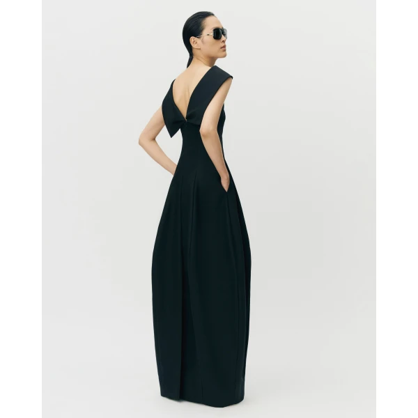 Adam Lippes Sitara Dress in Stretch Silk Wool, Black