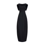 Adam Lippes Sitara Dress in Stretch Silk Wool, Black | Maxi Dresses | Luxury Shoes 