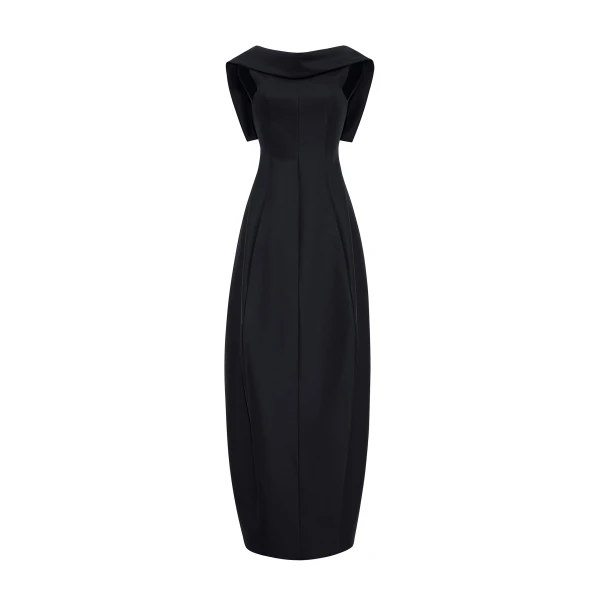 Adam Lippes Sitara Dress in Stretch Silk Wool, Black | Maxi Dresses | Luxury Shoes 