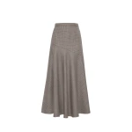 Adam Lippes Tess Skirt in Houndstooth Plaid, Camel Brown | Midi Skirts | Luxury Shoes 