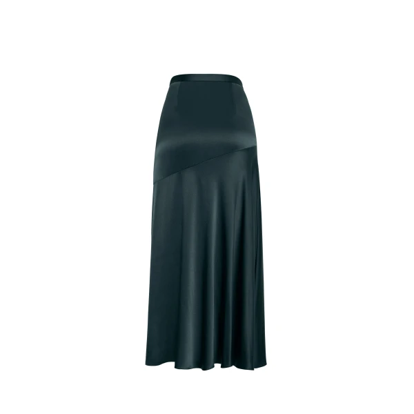 Adam Lippes Tess Skirt in Silk Charmeuse, Hunter Green